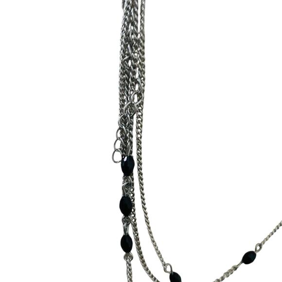 Silvertone and Black Beaded Tiered Necklace 22-25 Inches Lobster Clasp - Picture 6 of 6